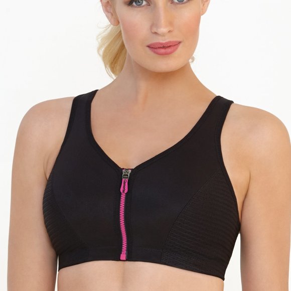 Glamorise SPORT Bra 38B (HIGH-IMPACT) Wicks! (RACERBACK) T-Back Zip-Up Black NEW - Picture 8 of 16